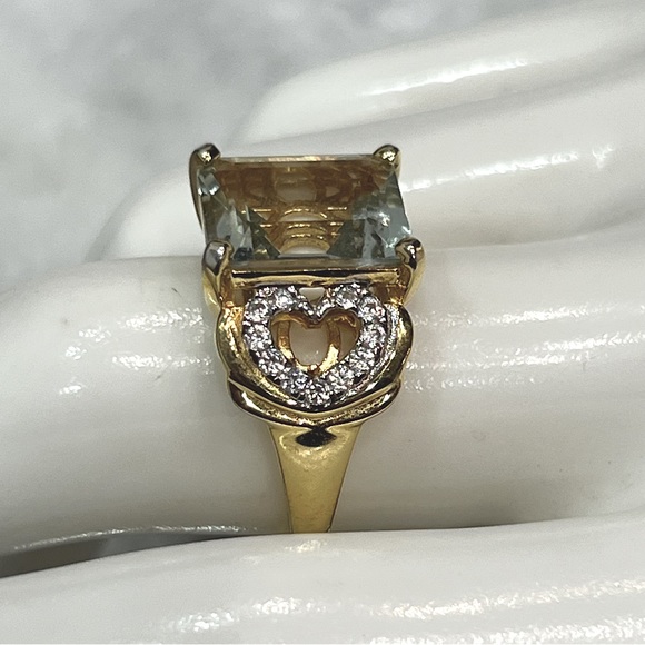 Green Amethyst White Zircon 14K YG Sterling Silver Ring - Picture 9 of 13